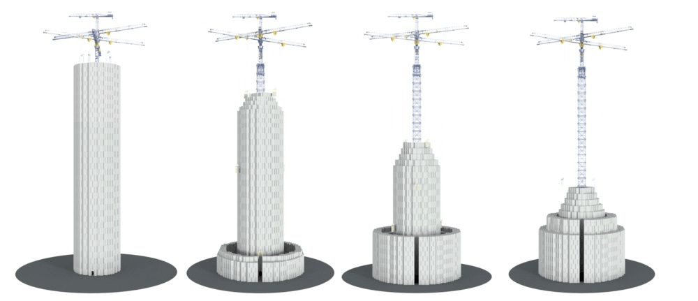 Energy Vault公司的储能塔,图片来自https://www.archpaper.com/2018/11/energy-vault-gravity-powered-battery-35-ton-concrete-blocks/